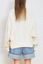 Load image into Gallery viewer, rear view Denimist cable knit sweater at west2westport.com