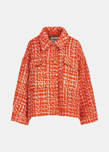 Essentiel ANtwerp tweed jacket is a bright fun color at west2westport.com