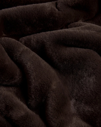 Close-up of a soft, dark brown Apparis Brady Blanket Espresso made of faux fur.