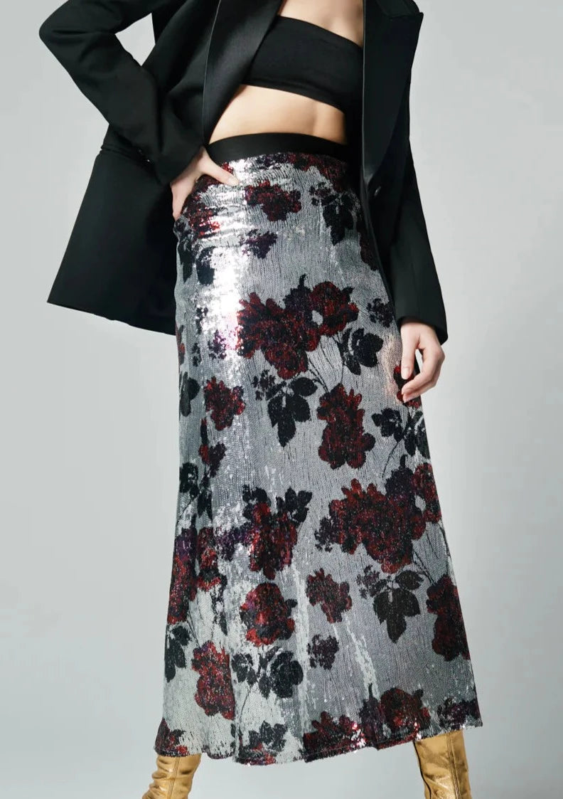 Sequin Floral Smythe skirt, available at west2westport.com