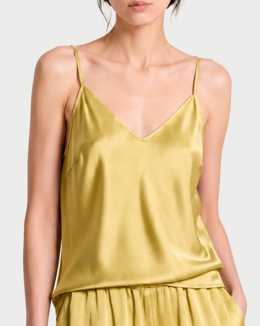 Saint Art Finn Cami Leaf in heavyweight charmeuse with thin shoulder straps and a v-neckline.