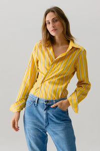 fitted shirt for spring in yellow stripe at west2westport.com