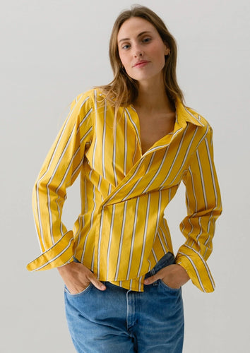 fitted wrap shirt in sun stripe at west2westport.com