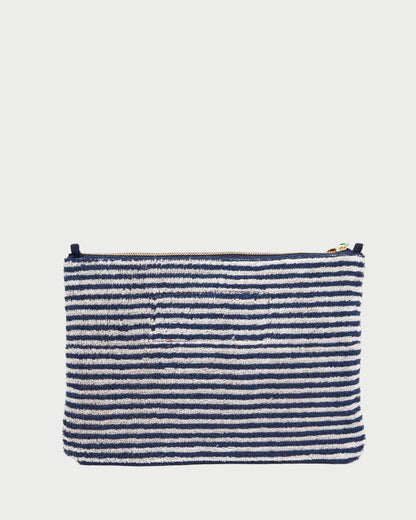Striped pouch with a zipper on a white background