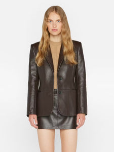 Frame leather blazer in chocolate brown at westport ct boutique WEST