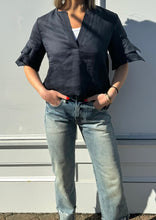 Load image into Gallery viewer, Frame linen tiered blouse in navy at west2westport.com