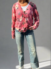 Load image into Gallery viewer, r13 cuffed Romeo jeans and distressed pink flowered boyfriend cardigan at west2westport.com