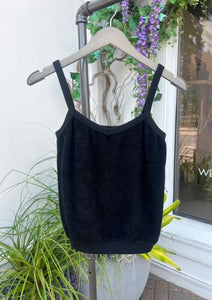 Black terry cloth tank, available at west2westport.com