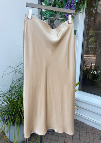 FRAME Tan silky skirt, available at west2westport.com