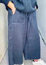 Load image into Gallery viewer, Denimist drawstring palazzo pant in navy at west2westport.com