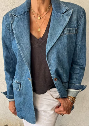 The Mary Denim Blazer, available at west2westport.com