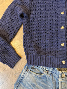 close up of crochet knit cardigan at west2westport.com