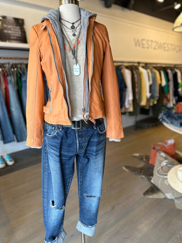 moussy rosemead tapered jeans with spring leather jacket and one grey day cashmere sweater at west2westport.com