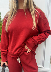 perfect white tee crewneck sweatshirt in chili at west2westport.com