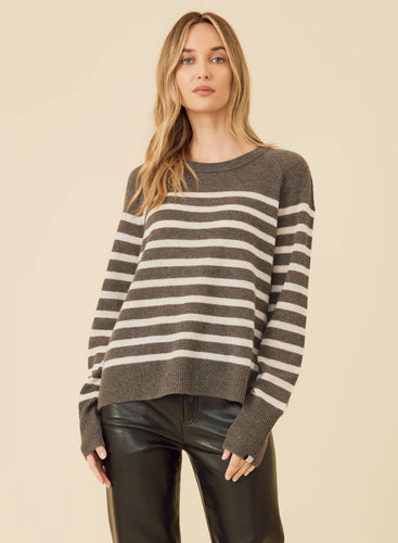 One grey day striped cashere sweater at west2westport.com