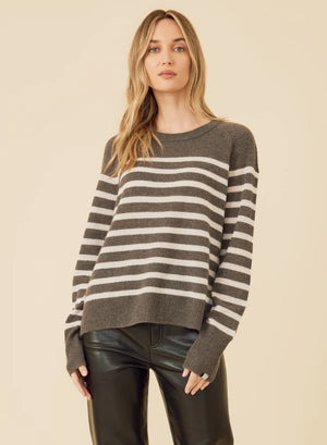 One grey day striped cashere sweater at west2westport.com