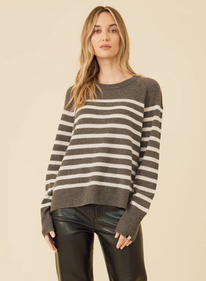 
            
                Load image into Gallery viewer, One grey day striped cashere sweater at west2westport.com
            
        