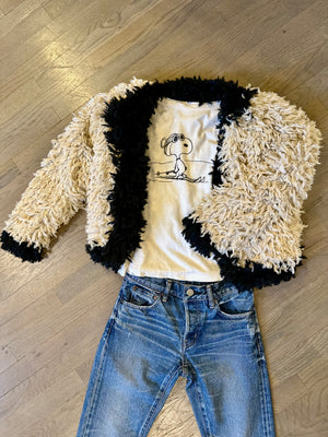 ski snoopy classic tee by redone with Le Superbe faux fur jacket and Moussy jeans at west2westport.com