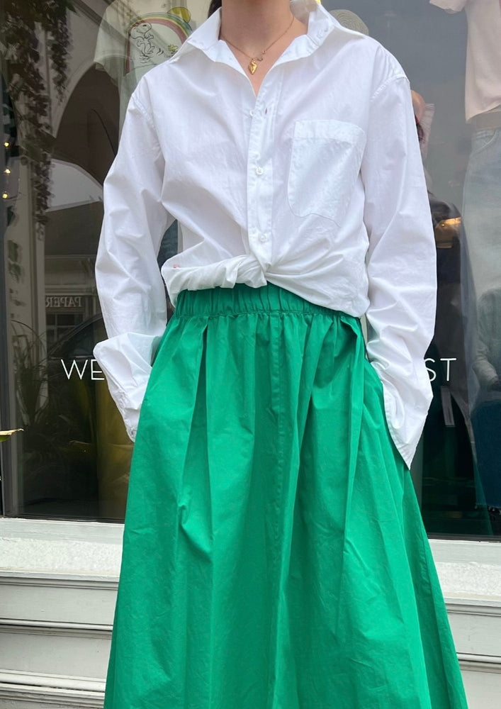 white button up shirt with green taffeta skirt at westport ct boutique WEST and online at west2westport.com