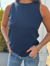 Load image into Gallery viewer, navy pima cotton tank and r13 jeans at west2westport.com