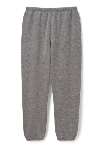 The Stevie Easy Sweatpant by perfectwhitetee is a pair of plain gray cotton fleece joggers with an elastic waistband and ankle cuffs, shown laid flat on a white background.