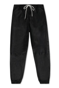 Black leather SPRWMN jogger, available at west2westport.com