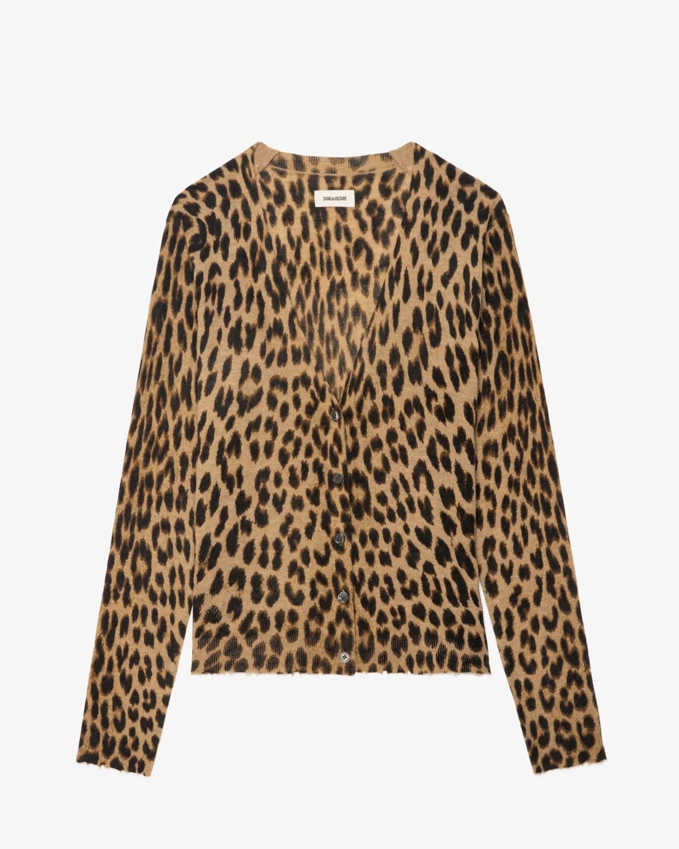 Leopard print cardigan on a light gray background
