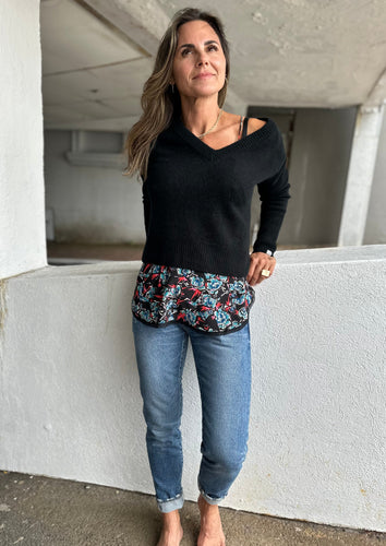 adding a fall sweater over your camisole for those cool early fall evenings at WEST in westport ct