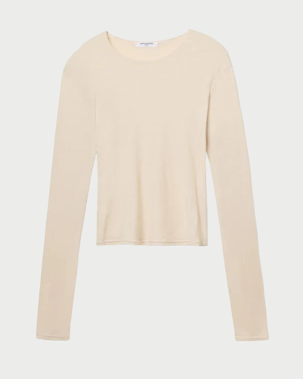 Beige long-sleeve top on a white background