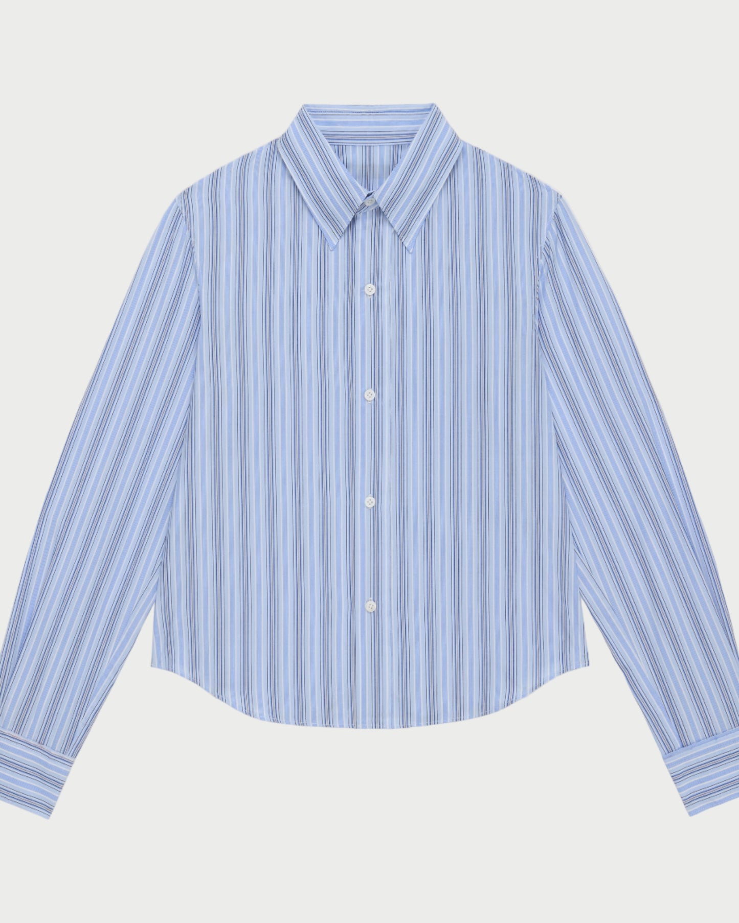 Blue striped shirt on a light gray background