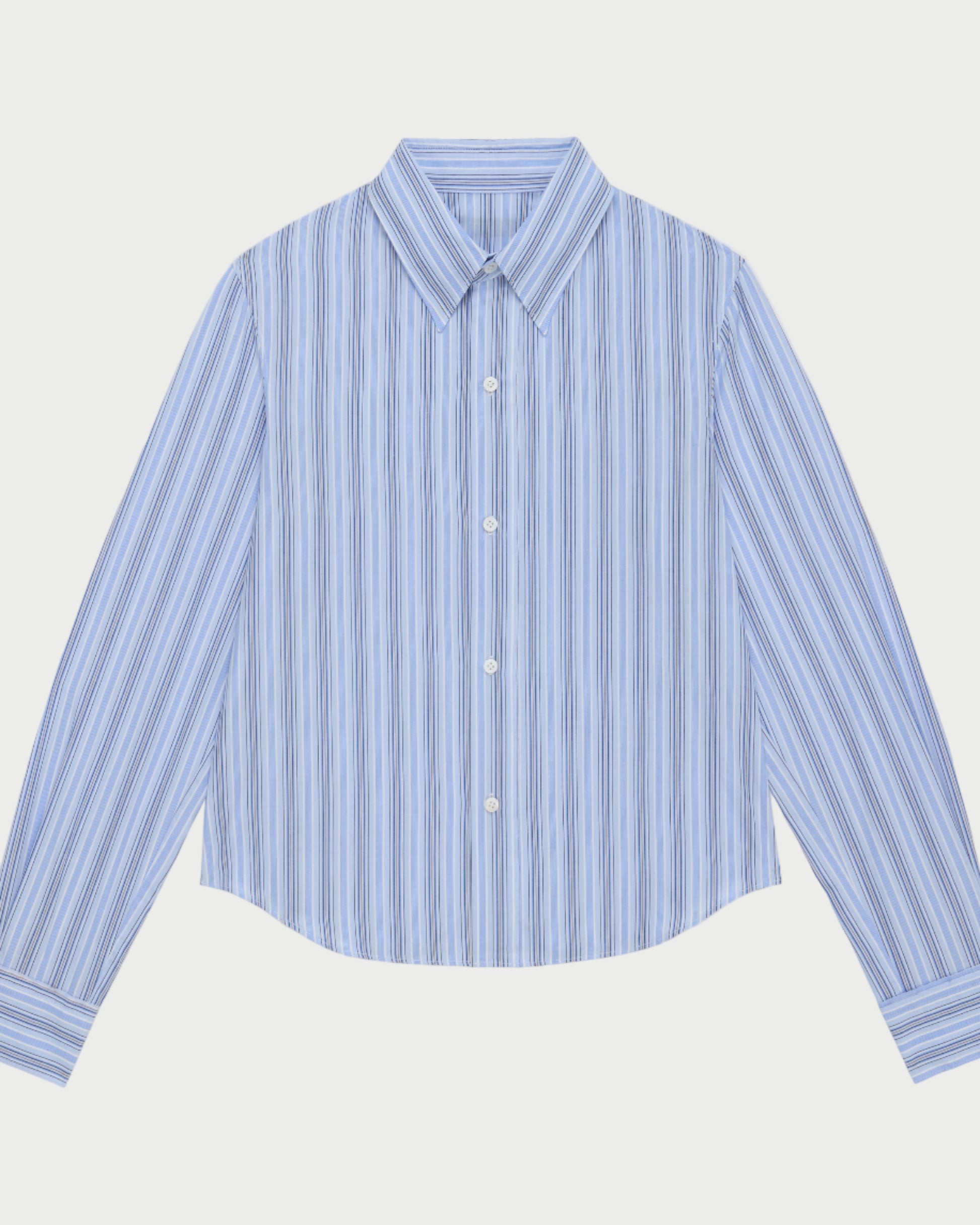 Blue striped shirt on a light gray background