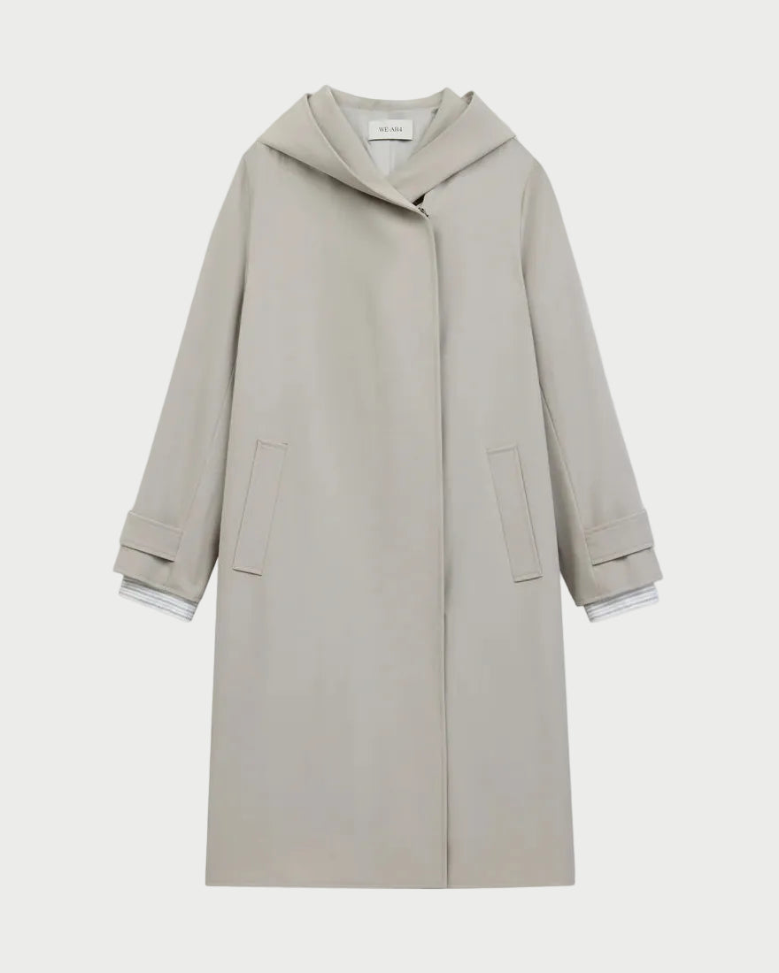 Light gray coat with a hood on a white background