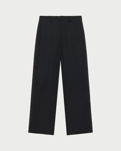 Black pinstripe pants on a white background