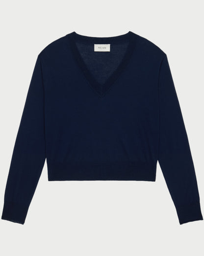 Navy blue sweater on a white background