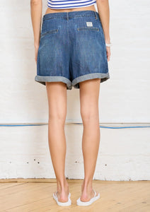 rear view of Denimist double cuff shorts at west2westport.com