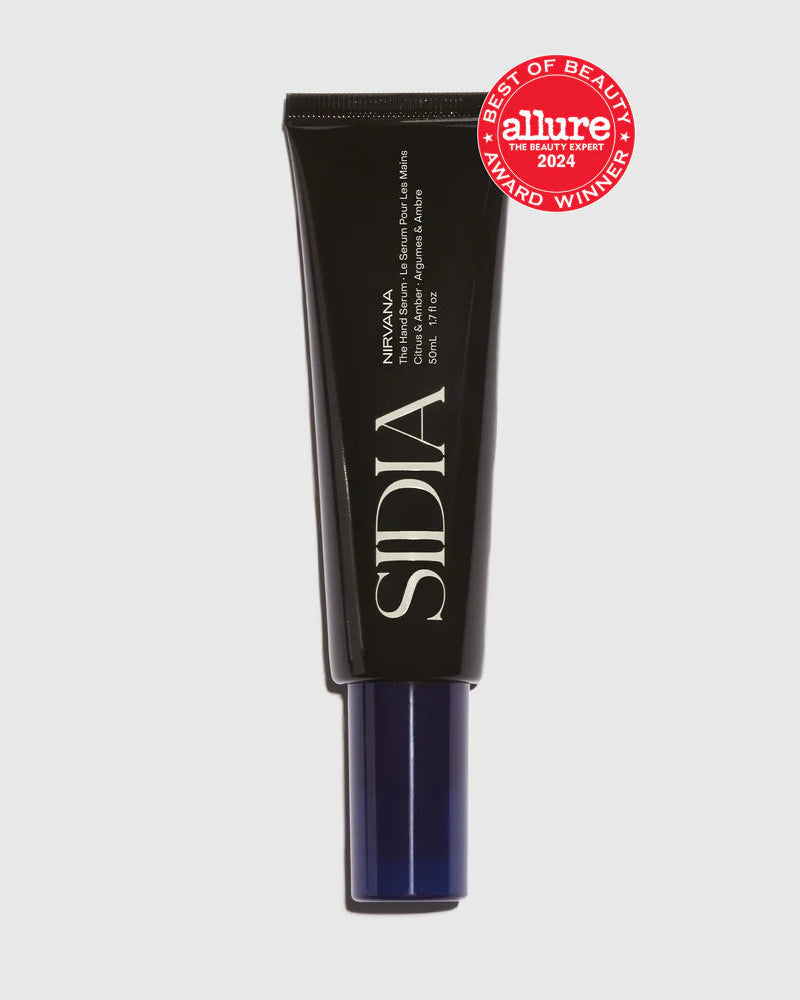 Black skincare tube with 'SIDIA' branding on a light gray background, featuring the Allure Award logo.