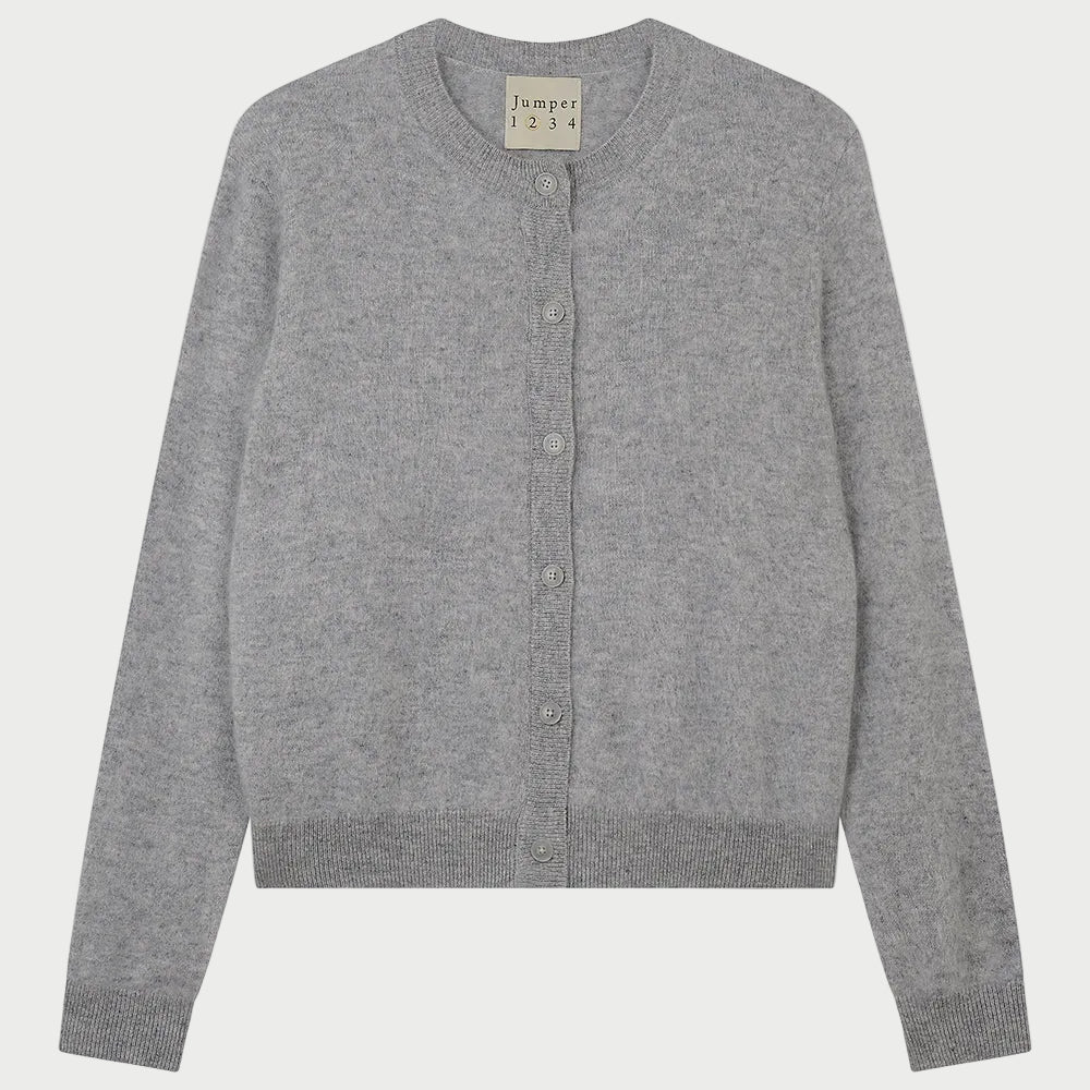 Oversized grey JUMPER1234 Brushed Cardigan with a button-front closure and ribbed cuffs and hem.