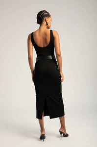 Back of the Black long scoop rib dress, available at west2westport.com