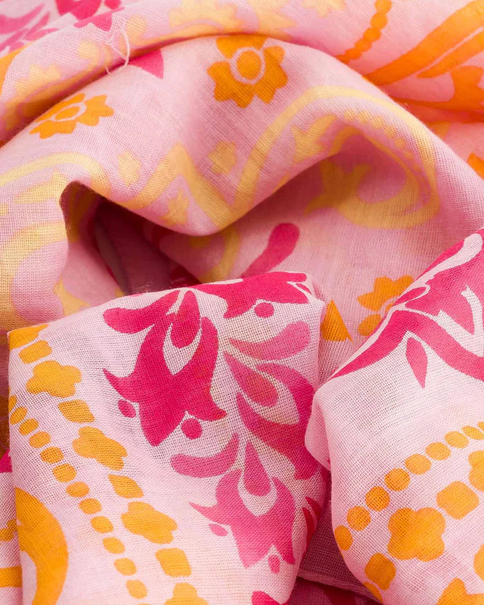 Close-up of pink and orange patterned fabric