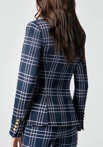 Back of the Smythe Plaid One button blazer, available at west2westport.com