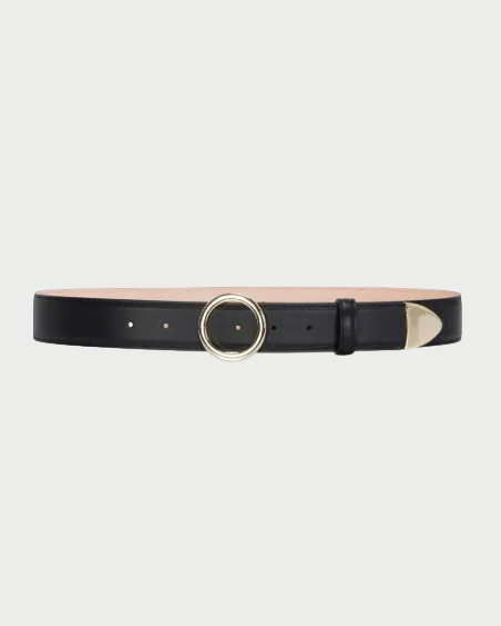 Black belt with gold buckle on a white background