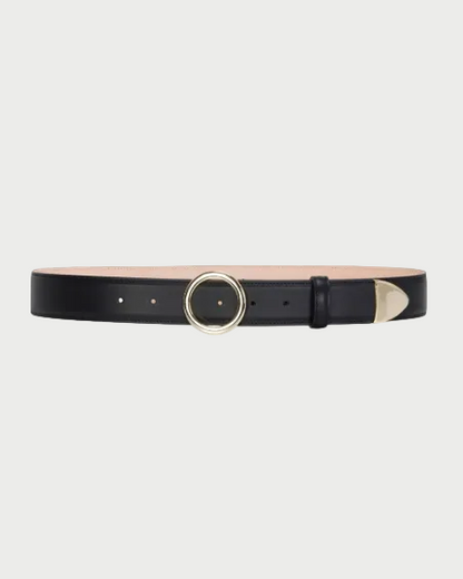 Black belt with gold buckle on a white background