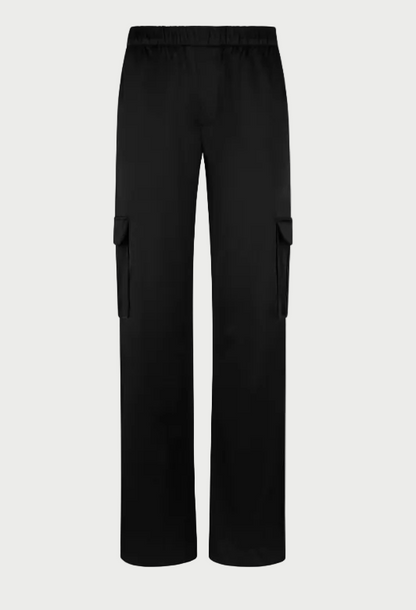 Black cargo pants on a white background