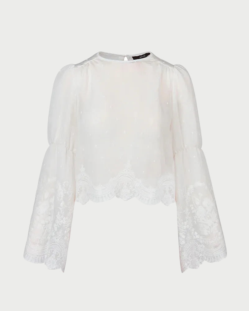 White lace blouse on a white background