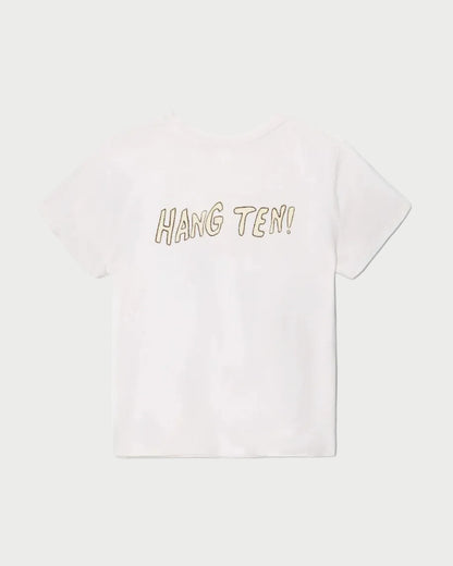 White t-shirt with 'HANG TEN!' text on a white background