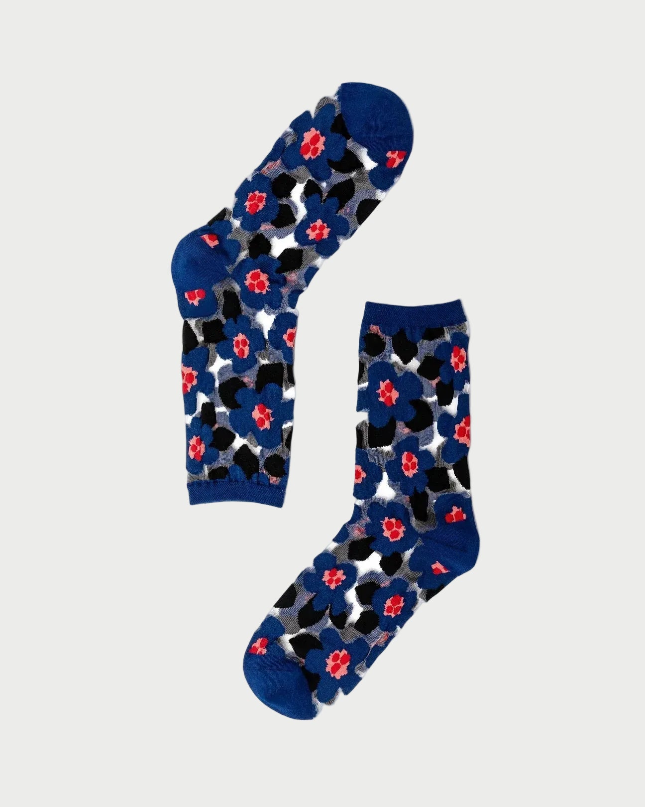 Pair of socks with floral pattern on a white background