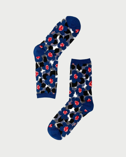 Pair of socks with floral pattern on a white background