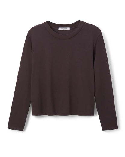 The Bruce LS Crewneck by perfectwhitetee is a plain, long-sleeve Supima cotton top with a relaxed, boxy fit and no visible patterns, shown against a white background.