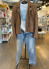 Load image into Gallery viewer, Moussy denim, redone grahic tee and mauritius leather jacket wt westport ct women&#39;s clothing store WEST and online at west2westport.com