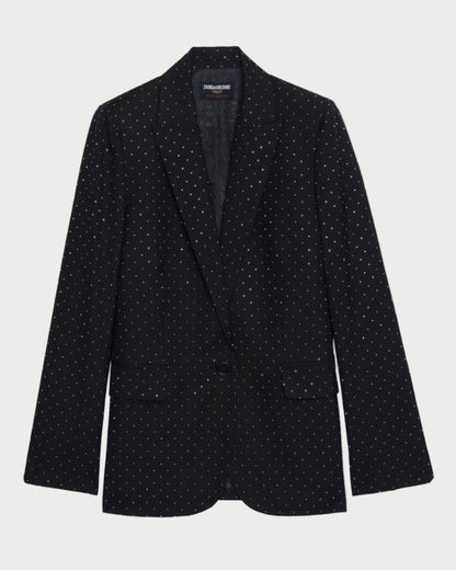Black blazer with subtle pattern on a white background